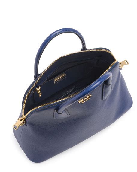 Prada Saffiano Cuir Large Dome Satchel Bag, Blue (Bluette)